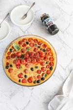 PRZEPIS:Clafoutis z pomidorkami cherry i czarnymi oliwkami drylowanymi OLE! PRZEPIS:Clafoutis z pomidorkami cherry i czarnymi oliwkami drylowanymi OLE!