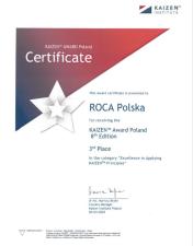 Roca Polska wśród TOP 3 firm w programie KAIZENTM Award Poland 2024 Roca Polska wśród TOP 3 firm w programie KAIZENTM Award Poland 2024