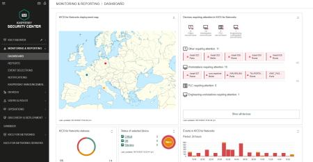 Zrzut ekranu z widokiem konsoli zarządzającej Kaspersky Security Center dla środowiska przemysłowego