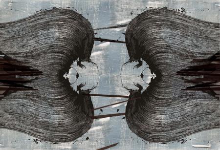 Sybilla Skałuba, z cyklu Moja Symetria, obiekt X, drzeworyt, serigrafia