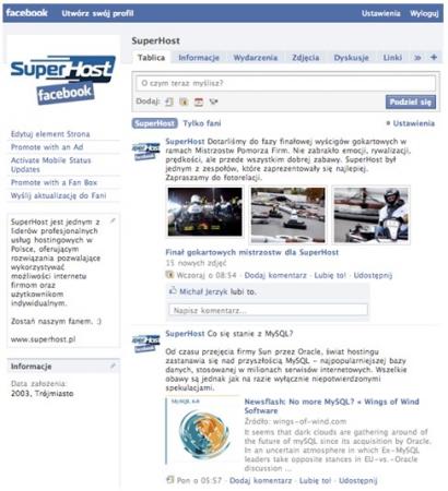 Profil firmy SuperHost w serwisie Facebook