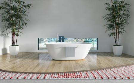 Ogrzewanie podłogowe w łazience z wykorzystaniem płyt Knauf Therm Floor Heating Fot. Knauf Therm