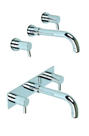 Trzyotworowa bateria Techno 300 dostępna jest w dwóch wersjach: ze specjalną płytką i bez niej.