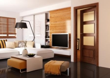 Stylowa aranżacja salonu z drzwi QUATTRO Sotf w kolorze cappucino Fot. POL-SKONE