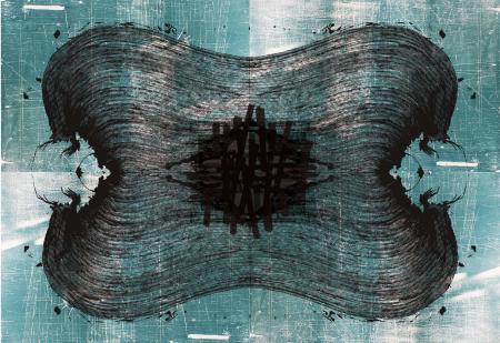 Sybilla Skałuba, z cyklu Moja Symetria, obiekt 0, drzeworyt, serigrafia