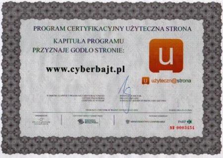 Certyfikat użyteczna strona - Cyberbajt