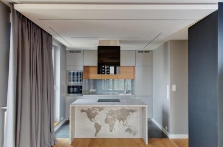 Wyspa kuchenna wykończona przy użyciu mikrocementu BAUFLOOR Creativo